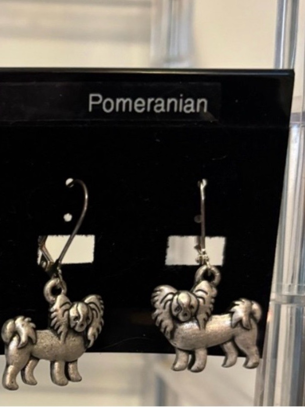 Pomeranian pewter Dog Charm Earrings - Cute Small Pet Jewelry
